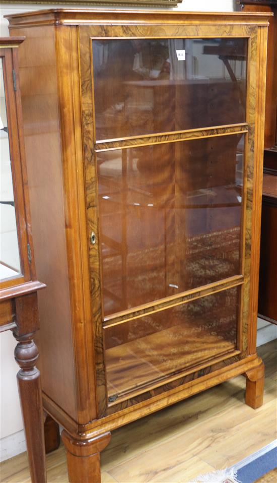 A Continental Art Deco walnut display cabinet, 96cm